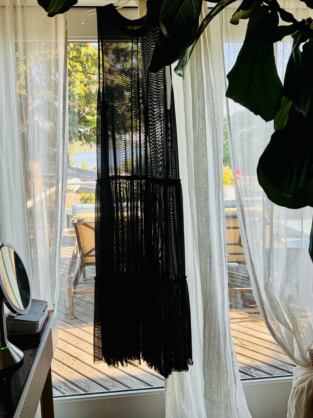Nordstrom Black Sheer Maxi Dress with front opening